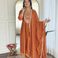 The52 Rust Women's Gorgeous Embroidered Vichitra Silk Fabric Flared Kurta, Pant and Dupatta Set - Swadesiicart