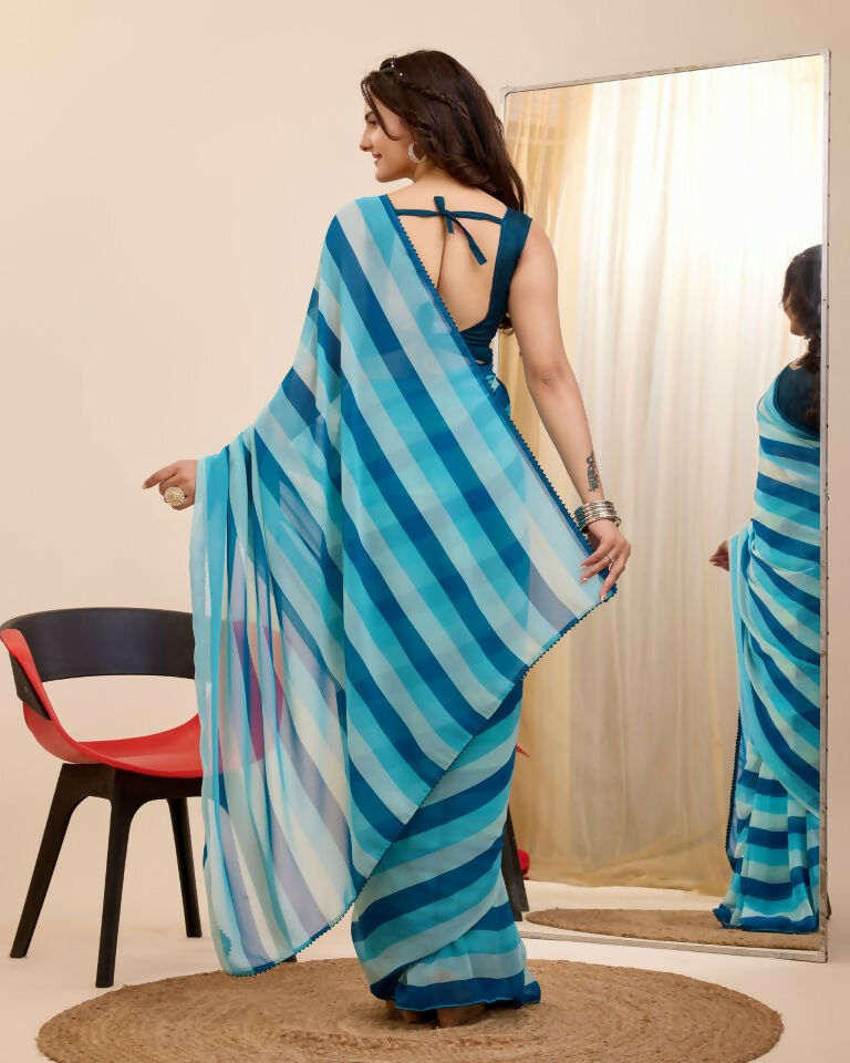 Blue Georgette Designer Printed Ready To Wear Saree - Ibiza | Swadesiicart