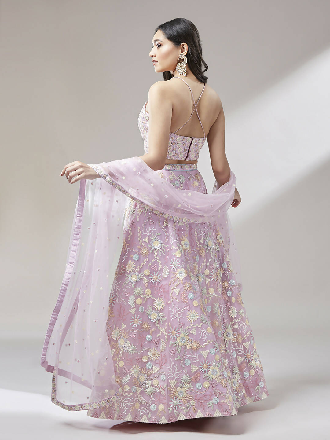 House of Panchhi Coral Net heavy Sequinse embroidery Lehenga choli & Dupatta | Swadesiicart