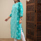 Vishudh Green Floral Printed Keyhole Neck Straight Kurta - Swadesiicart