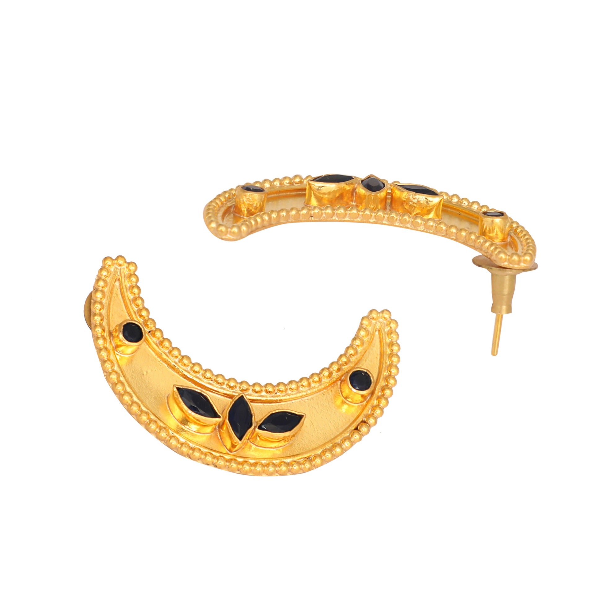 Nuyug 22K Gold-Plated Stone Studded Crescent Shaped Stud Earrings | Swadesiicart