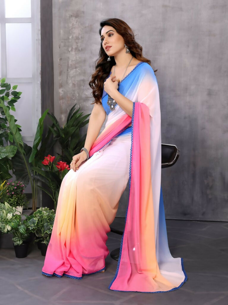 Partywear Designer Multi Georgette Fancy Saree - Satrangi | Swadesiicart