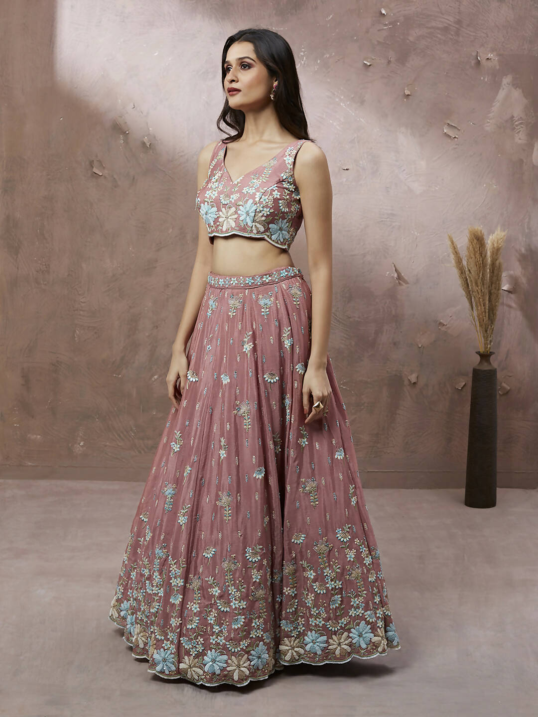 House of Panchhi Coral Pure Georgette Sequins with heavy Zarkan embroidery Lehenga choli & Dupatta | Swadesiicart