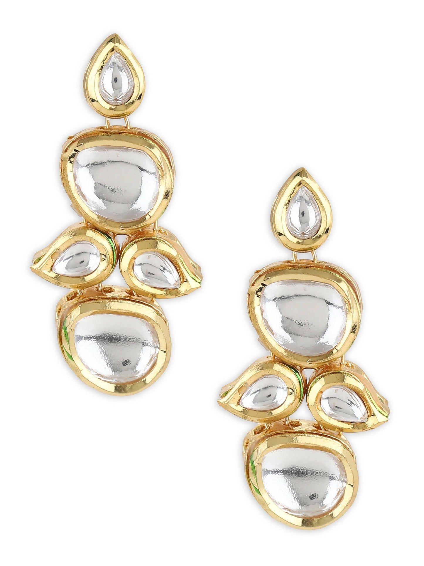 White Gold-Toned Contemporary Gold-Polished Drops Earrings - Ruby Raang - Swadesiicart