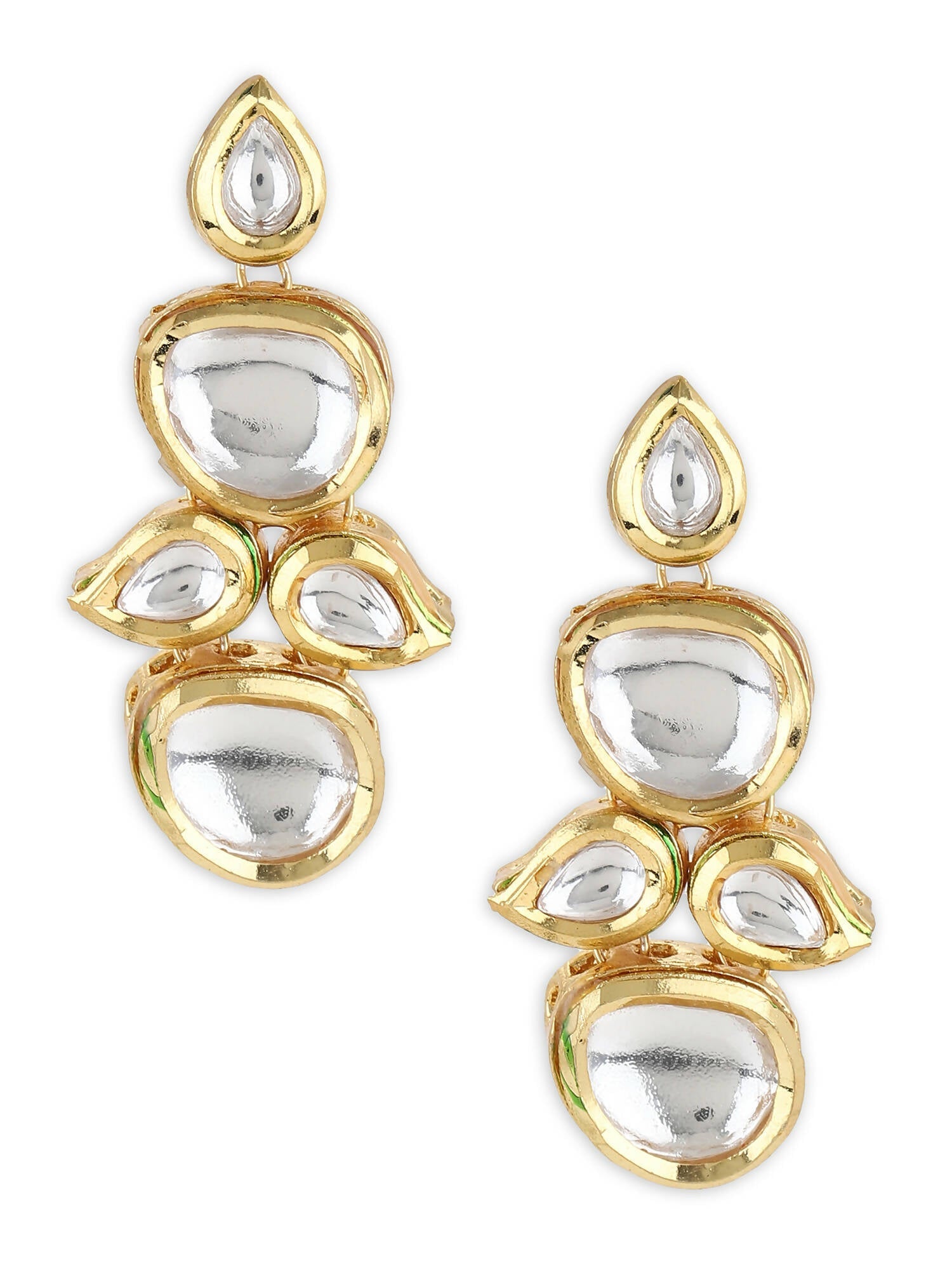 White Gold-Toned Contemporary Gold-Polished Drops Earrings - Ruby Raang - Swadesiicart