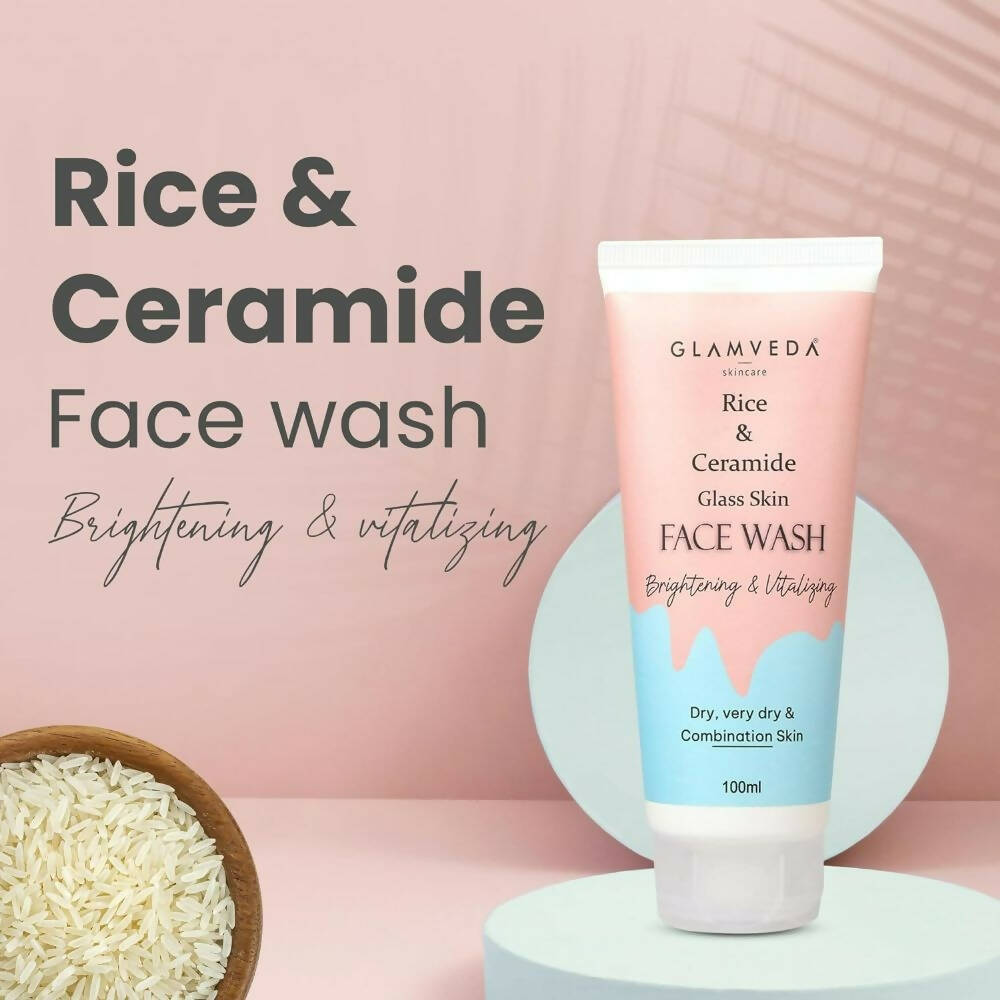 Glamveda Rice & Ceramide Glass Skin Face Wash - Swadesiicart