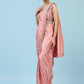 Peach Silk Satin Plain Ready to wear Saree with stitched Blouse - Vrinda | Swadesiicart