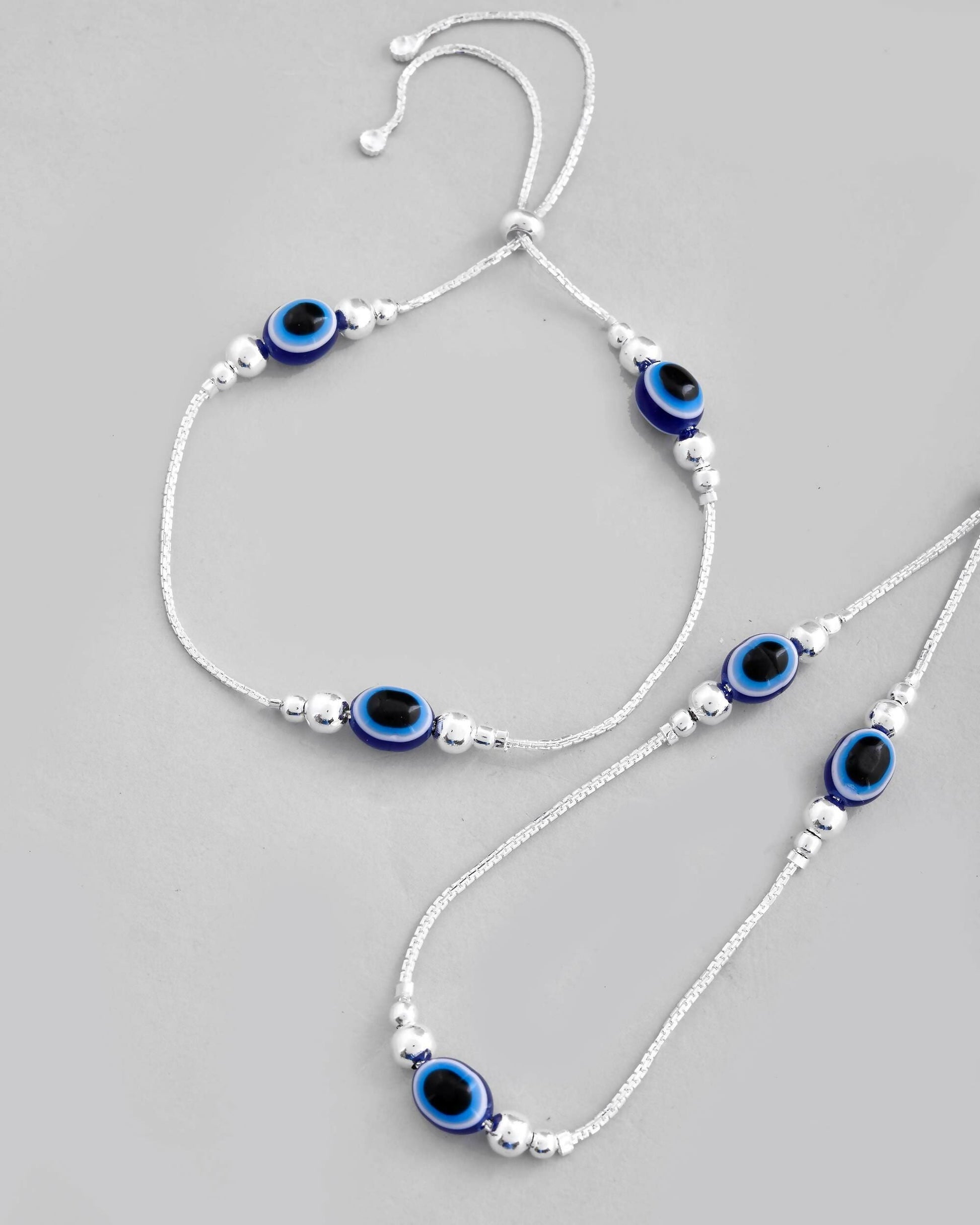 VOJ Set of 2 Silver Plated Evil Eye Anklet - Swadesiicart