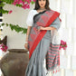 Beatitude Grey Temple Border Cotton Saree