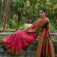 Vishnu Weaves Women's Pink Pashmina Silk Thread Woven Saree with Blouse - Swadesiicart