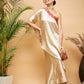 InWeave Women's Beige Red Brocade Oneshoulder Top Satin W Palazzo Set - Swadesiicart