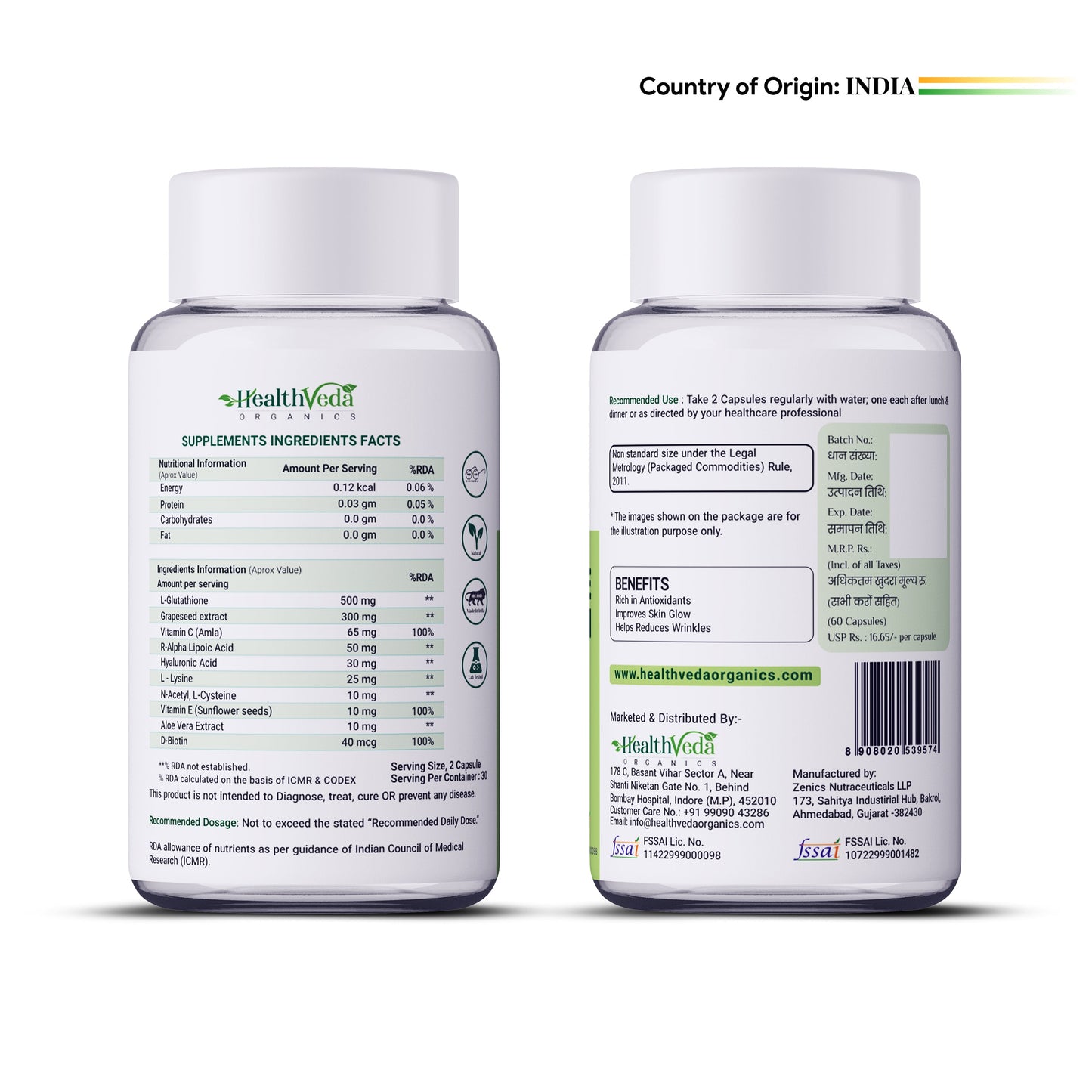 Health Veda Organics L-Glutathione Capsules - Swadesiicart