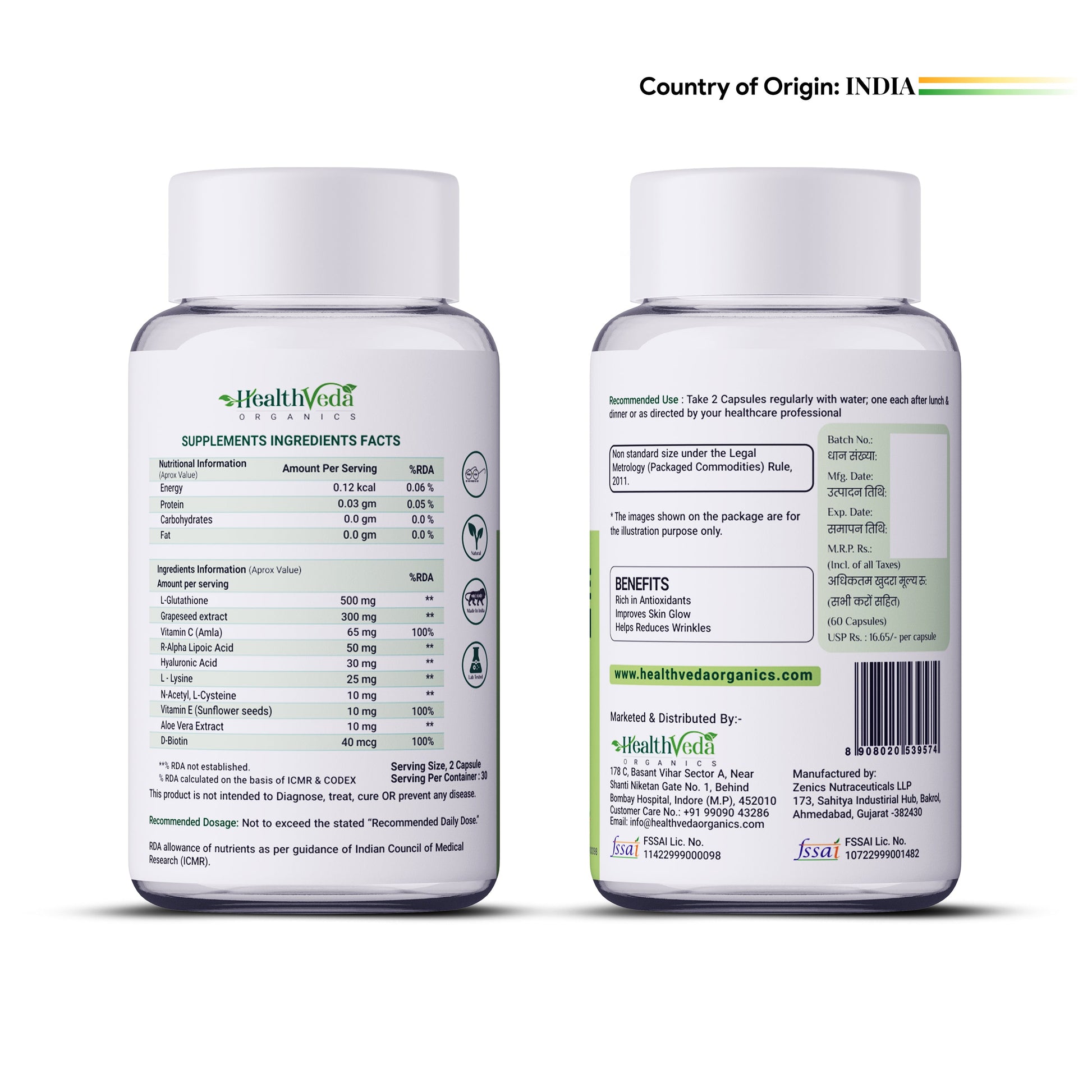 Health Veda Organics L-Glutathione Capsules - Swadesiicart