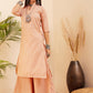 InWeave Women's Light Mustard Lurex Kantha Mandarin Neck Kurta Palazzo Set - Swadesiicart