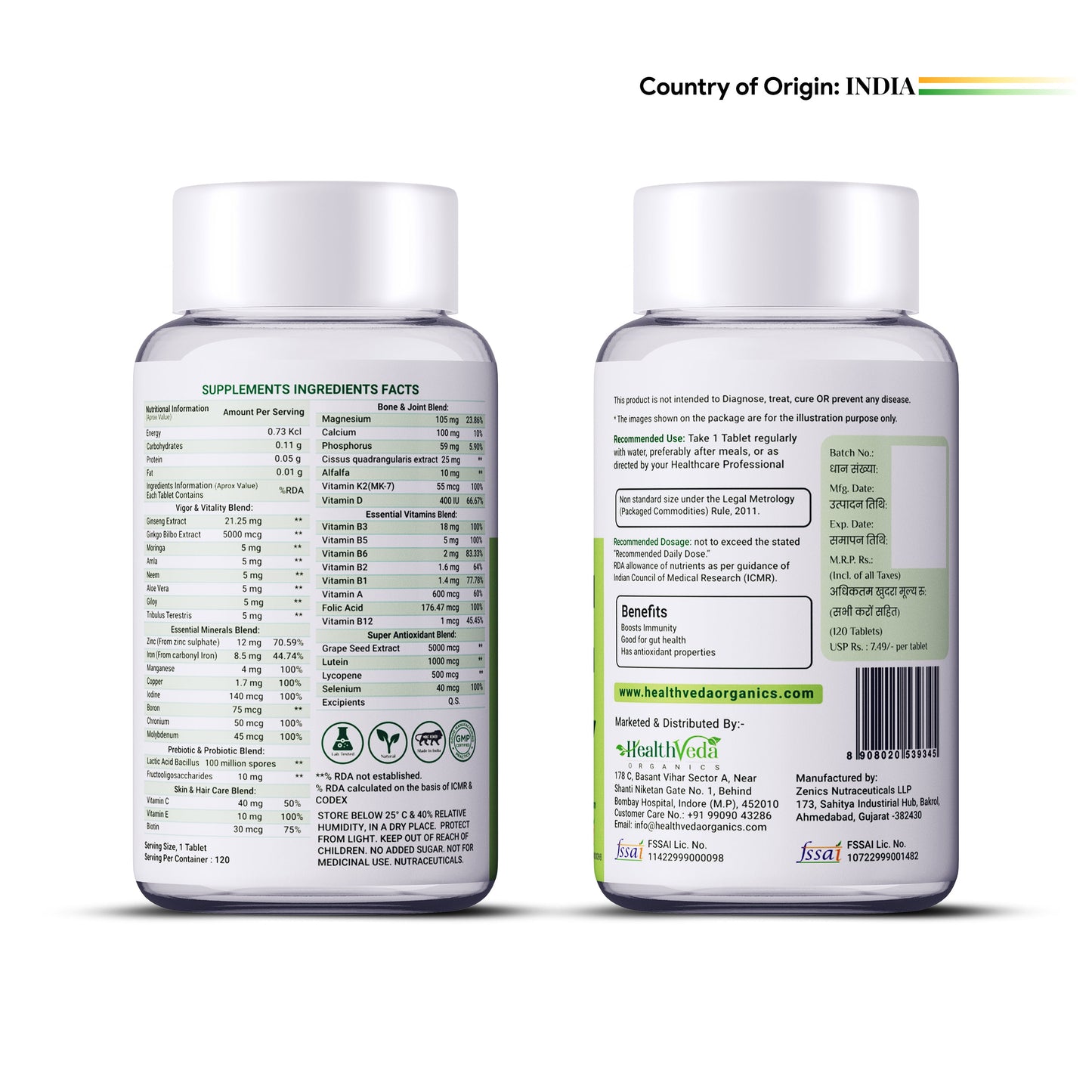 Health Veda Organics Multivitamin Tablets with Probiotics for both Men & Women - Swadesiicart