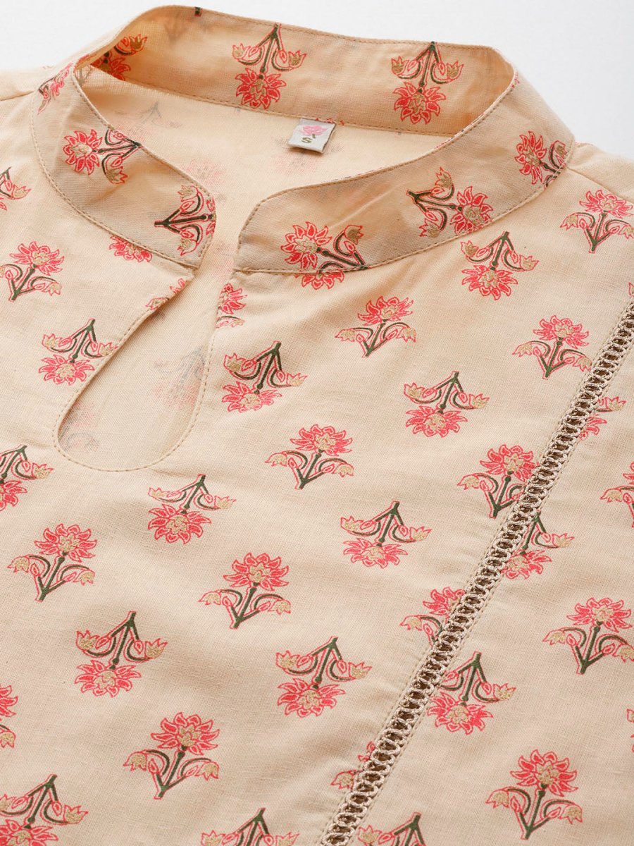 Ahalyaa Floral Print Mandarin Collar Tiered Midi Pure Cotton Ethnic Dress | Swadesiicart