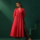 trueBrowns Pink Square Viscose Silk V-Neck Waist Gathered Kurta Pant Set | Swadesiicart