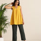 trueBrowns Mustard Cotton Dobby Sleeveless Co-ord Set - Swadesiicart