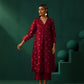 trueBrowns Maroon Diamond Viscose Silk Puff Sleeve Kurta Pant Set | Swadesiicart