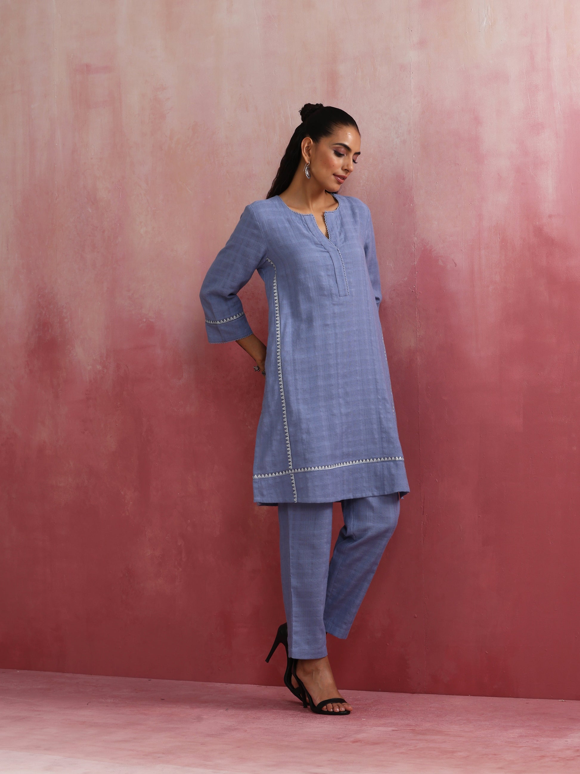 trueBrowns Sky BLue Cotton Kurta Co-ord set - Swadesiicart