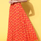 InWeave Women's Orange Bandhej Pleated Skirt - Swadesiicart