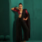 trueBrowns Black Silk Palazzo Stitched Saree | Swadesiicart