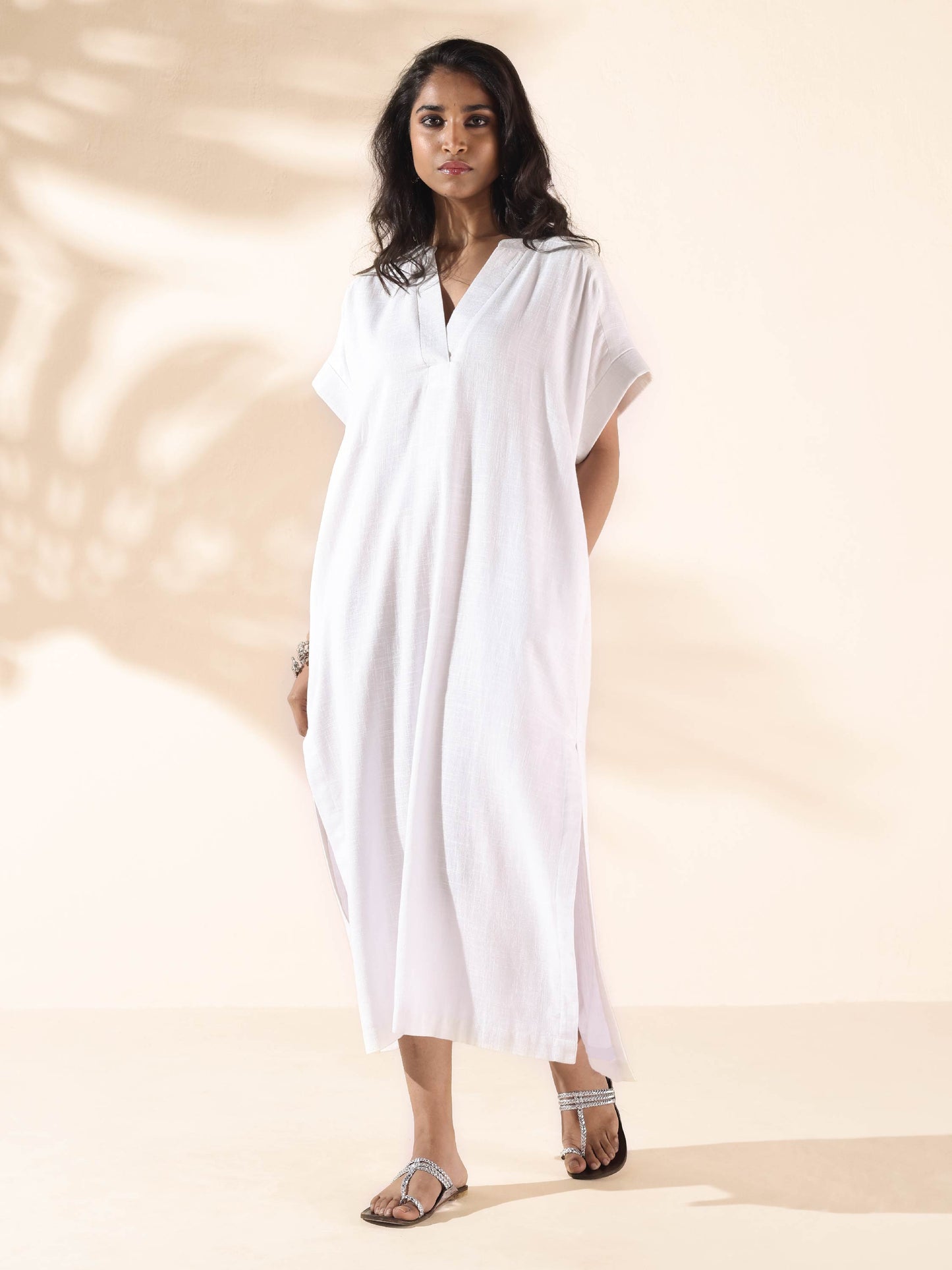 trueBrowns White Cotton Oversized Dress | Swadesiicart
