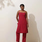 trueBrowns Maroon Cotton Linen Kurta Co-Ord Set - Swadesiicart