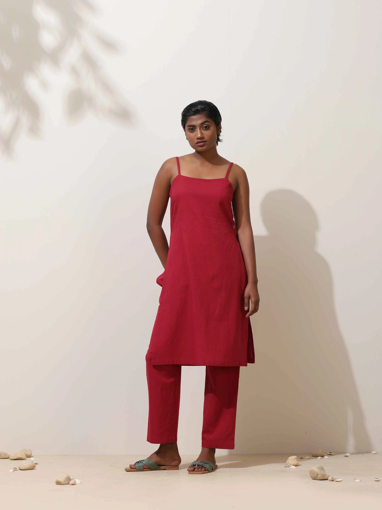 trueBrowns Maroon Cotton Linen Kurta Co-Ord Set - Swadesiicart