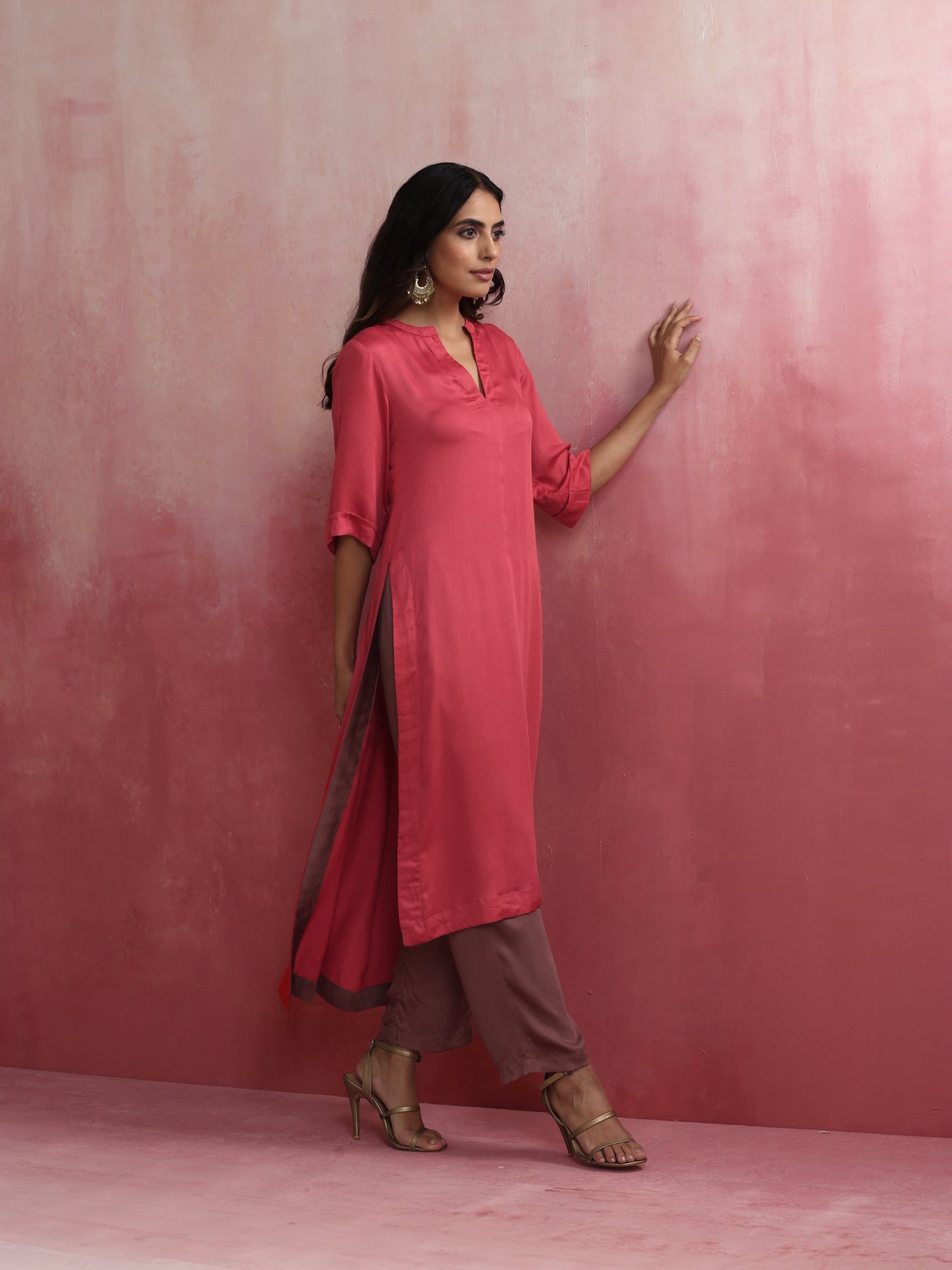 trueBrowns Red Modal Straight Fit Kurta Set | Swadesiicart
