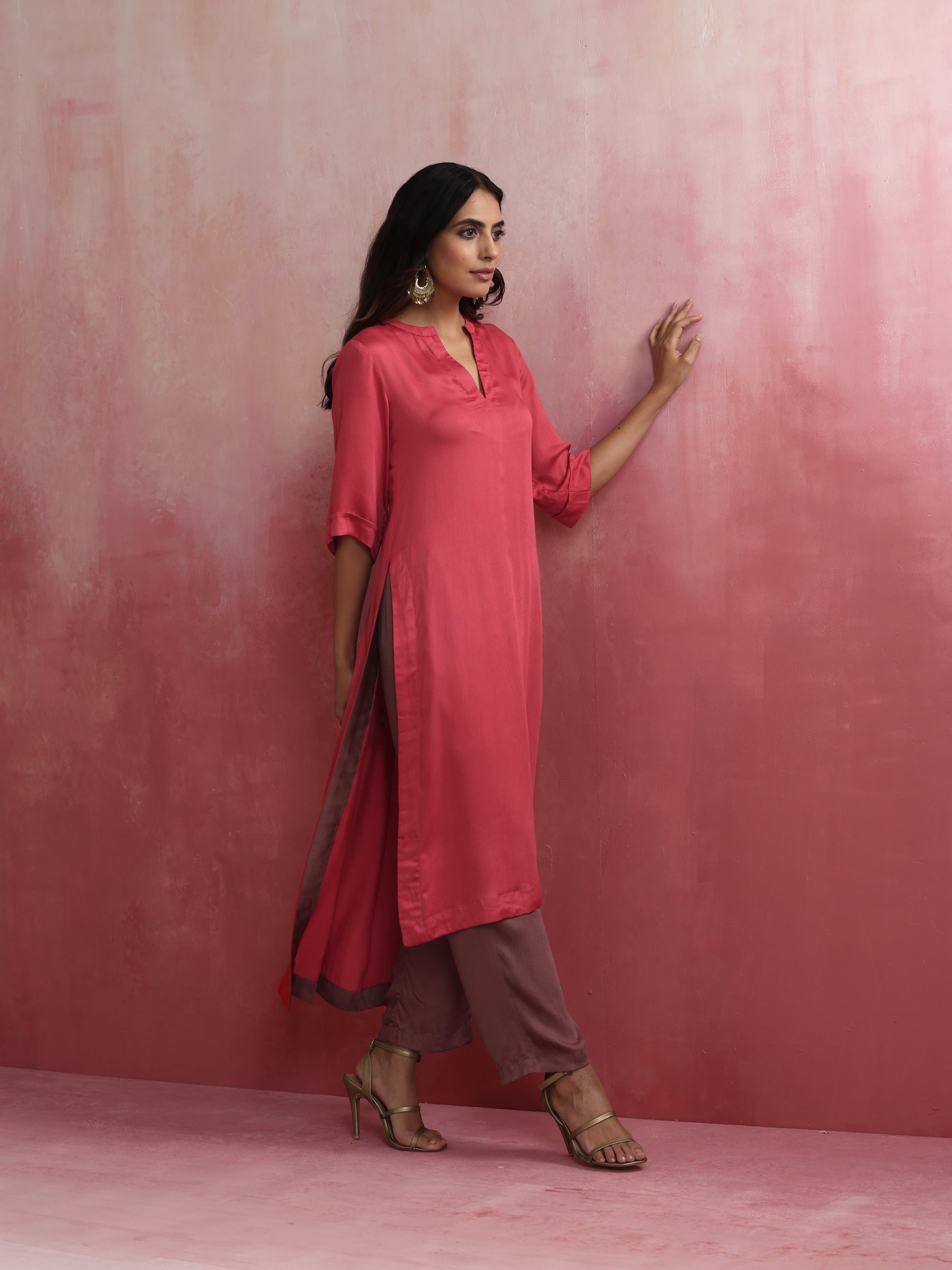 trueBrowns Red Modal Straight Fit Kurta Set | Swadesiicart