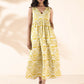 trueBrowns Lime Cotton Ikat Sleeveless Flared Dress | Swadesiicart