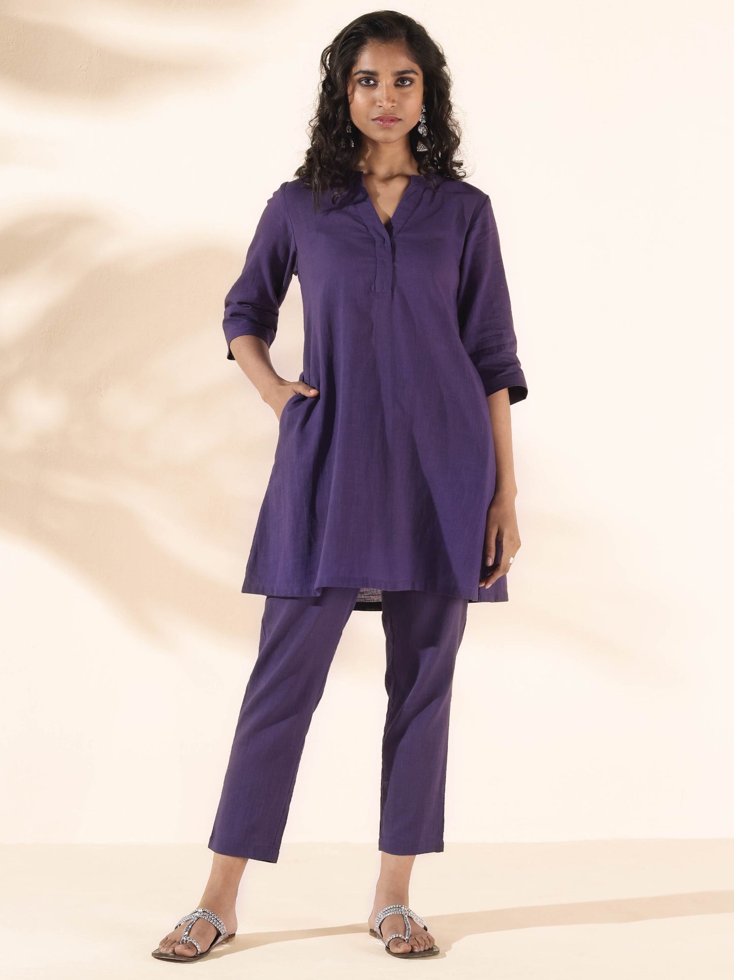 trueBrowns Purple Cotton Relaxed Co-ord Set - Swadesiicart