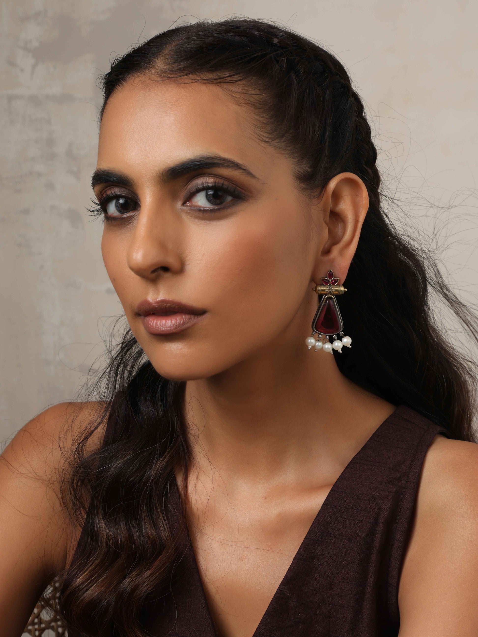 trueBrowns Silver Gold Tone Petal Dangle Earrings | Swadesiicart