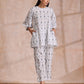 trueBrowns Grey On White Ikat Print Cotton Baggy Sleeve Co-Ord Set - Swadesiicart