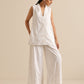 trueBrowns White Pineapple Sleeveless Jacket Pant Set | Swadesiicart