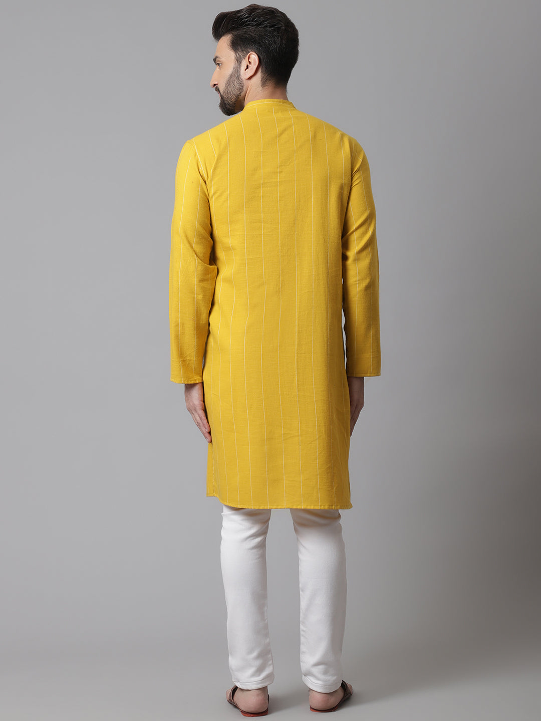 Even Apparels Yellow Pure Cotton Kurta With Band Collar | Swadesiicart