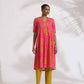 trueBrowns Pink Cotton Print A-line Kurta Set | Swadesiicart