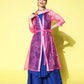 InWeave Women's Ink Blue Strappy Kurta Set With Pink Organza Cape - Swadesiicart