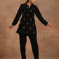 trueBrowns Black Velvet Embroidered Relaxed Co-ord Set - Swadesiicart