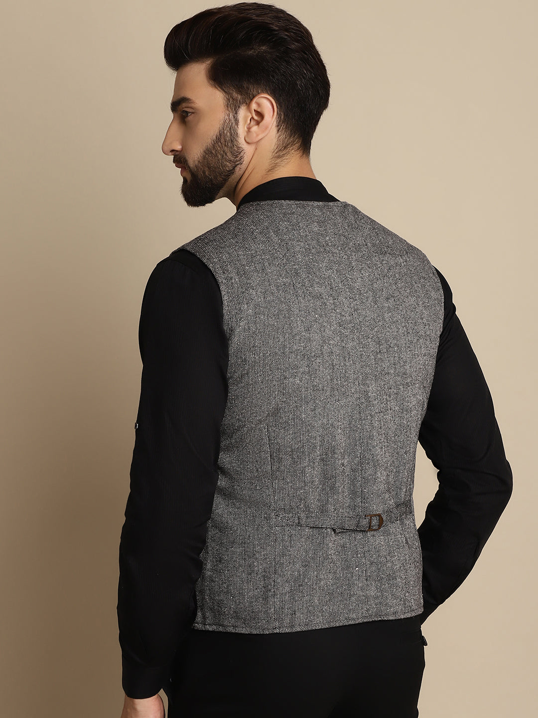 Even Apparels Men's Black Woolen Waistcoat With Patch Pocket | Swadesiicart