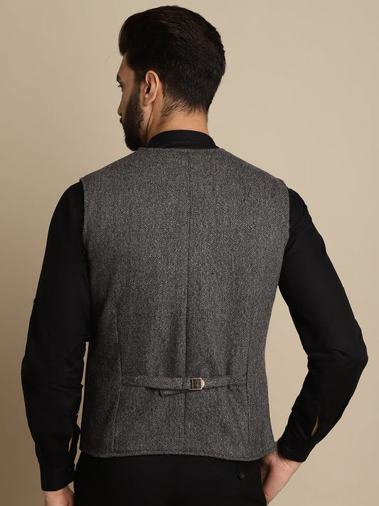 Even Apparels Men's Grey Woolen Waistcoat With Patch Pocket | Swadesiicart