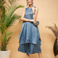 InWeave Women's Blue Lurex Short Pallazo Kurta Set - Swadesiicart