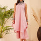 InWeave Women's Light Pink Lurex Kantha Mandarin Neck Kurta Palazzo Set - Swadesiicart