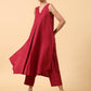 trueBrowns Cotton Linen Maroon Sleeveless Kurta Pant Set | Swadesiicart