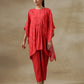 trueBrowns Red Bandhani Printed Silk Kaftan Gathered Co-Ord Set - Swadesiicart