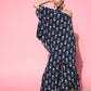 InWeave Women's Blue Boota One Shoulder Top With Palazzo Set - Swadesiicart