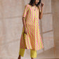 trueBrowns Lime Pink Zig-Zag Lines Print Cotton Kurta Pant Set | Swadesiicart