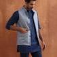 trueBrowns Men's Blue Chanderi Reversible Nehru Jacket | Swadesiicart