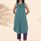 trueBrowns Turquoise Cotton Dobby Sleeveless Kurta Pant Set | Swadesiicart